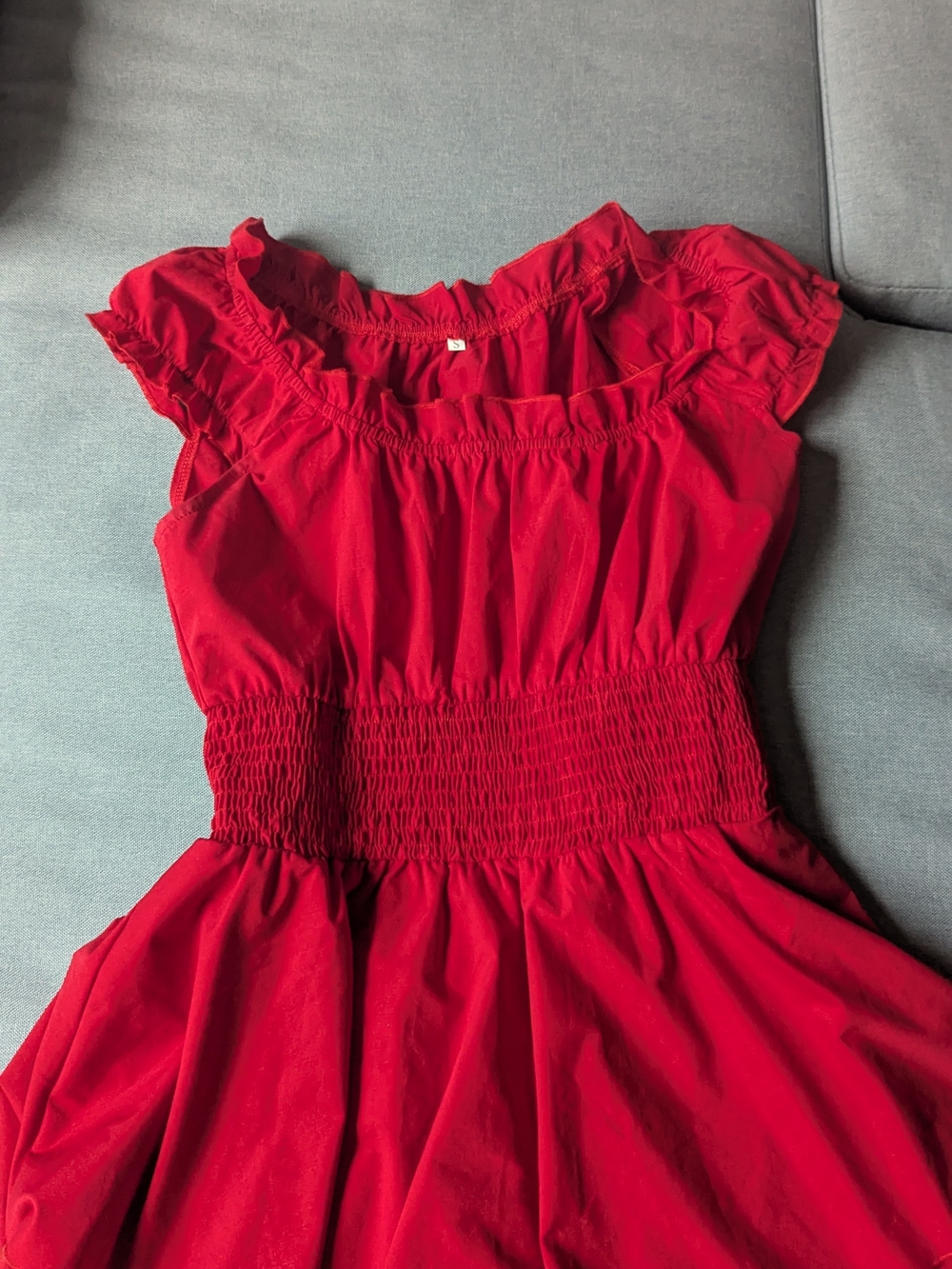 Red Ruffled Smocked Romper - Picture 2 of 4